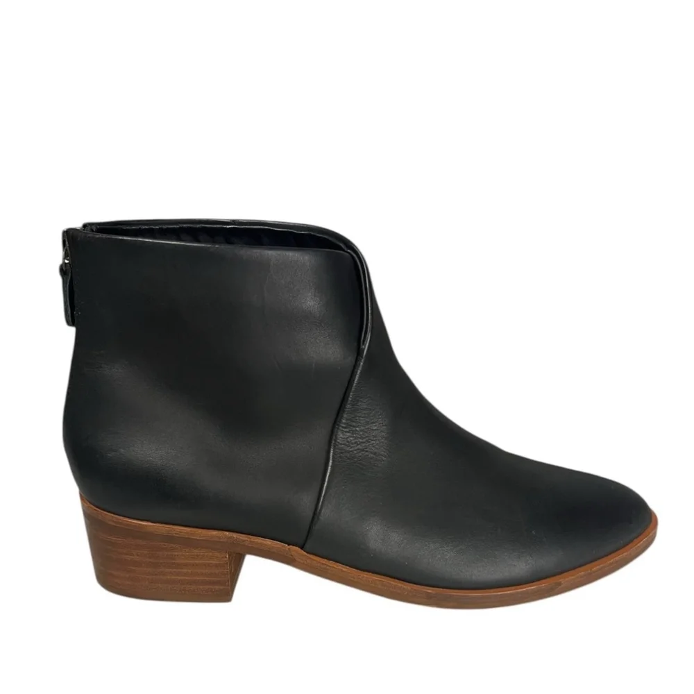 Soludos Venetian Black Leather Block Heel Bootie Size 10